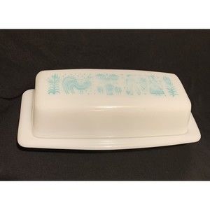 Vintage Amish Butterprint Blue Turquoise Rare Butter Dish